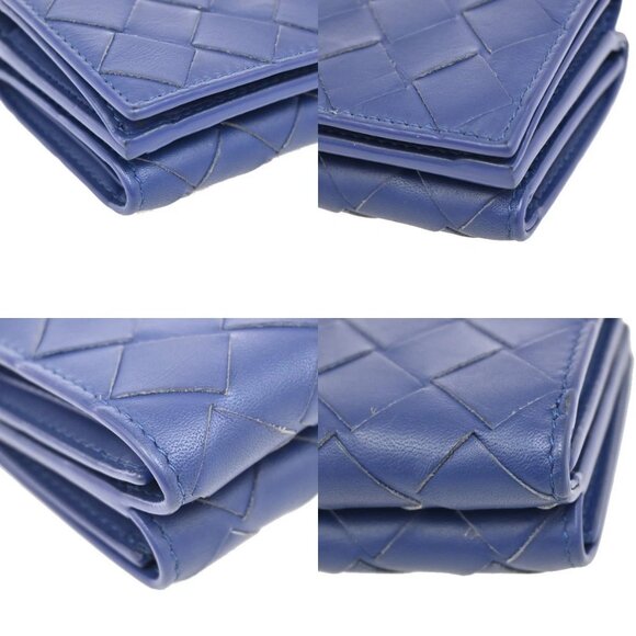 BOTTEGA VENETA INTRECCIATO Trifold Compact Wallet Leather Blue Italy 35KA812 - Picture 7 of 16